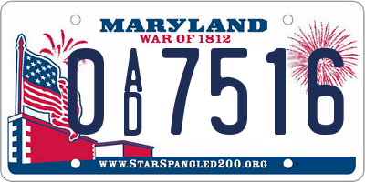 MD license plate 0AD7516
