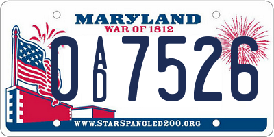MD license plate 0AD7526