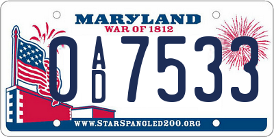 MD license plate 0AD7533