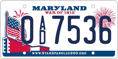 MD license plate 0AD7536