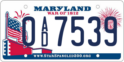 MD license plate 0AD7539