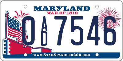 MD license plate 0AD7546