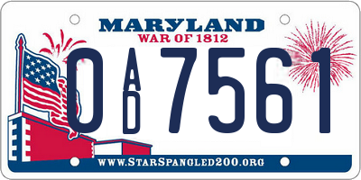 MD license plate 0AD7561