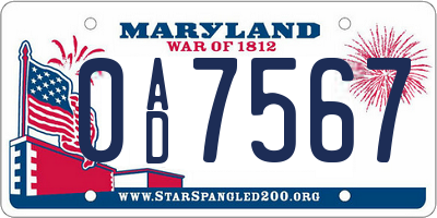 MD license plate 0AD7567