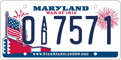 MD license plate 0AD7571