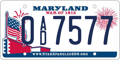 MD license plate 0AD7577