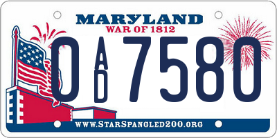 MD license plate 0AD7580