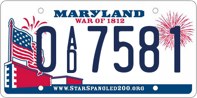 MD license plate 0AD7581