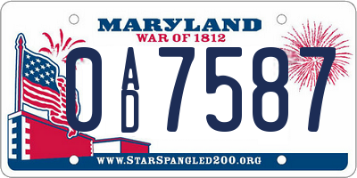 MD license plate 0AD7587