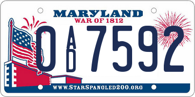 MD license plate 0AD7592