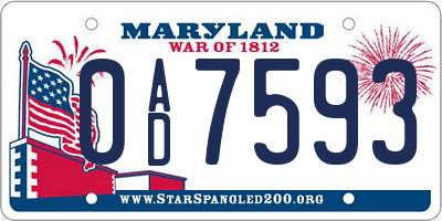 MD license plate 0AD7593
