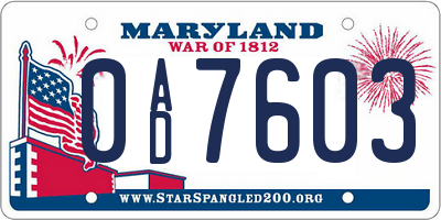 MD license plate 0AD7603