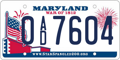 MD license plate 0AD7604