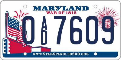 MD license plate 0AD7609