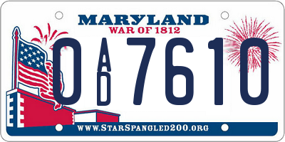 MD license plate 0AD7610