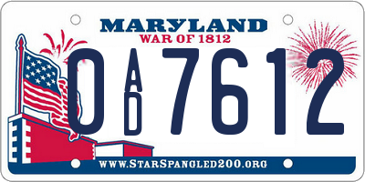 MD license plate 0AD7612