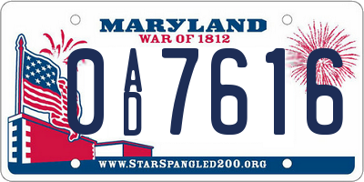 MD license plate 0AD7616