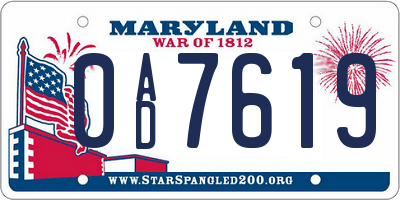 MD license plate 0AD7619