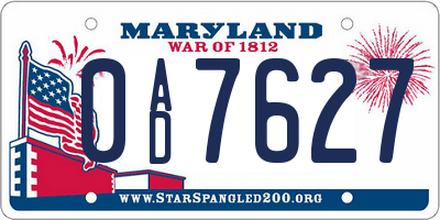 MD license plate 0AD7627