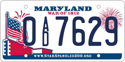 MD license plate 0AD7629