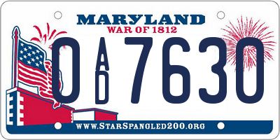 MD license plate 0AD7630