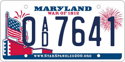MD license plate 0AD7641