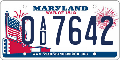 MD license plate 0AD7642
