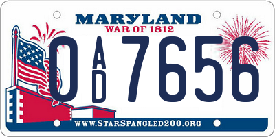 MD license plate 0AD7656
