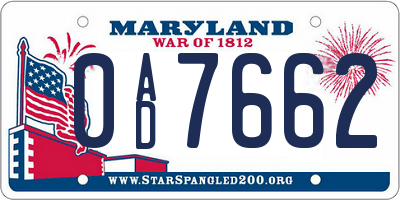 MD license plate 0AD7662
