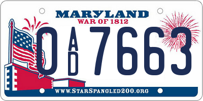 MD license plate 0AD7663