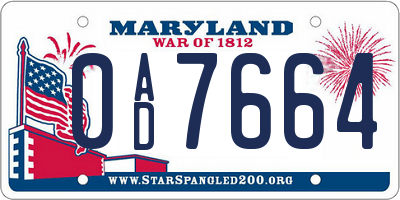 MD license plate 0AD7664