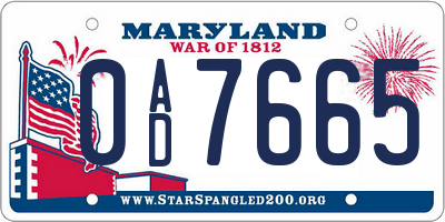 MD license plate 0AD7665