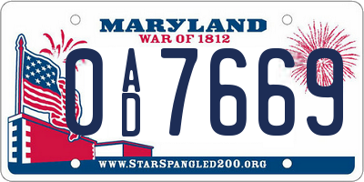 MD license plate 0AD7669