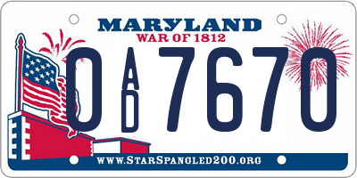 MD license plate 0AD7670