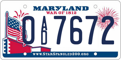 MD license plate 0AD7672