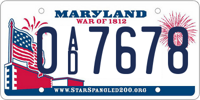 MD license plate 0AD7678