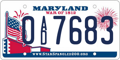 MD license plate 0AD7683