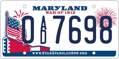 MD license plate 0AD7698