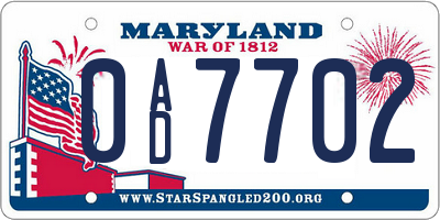 MD license plate 0AD7702
