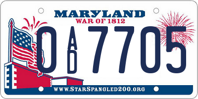MD license plate 0AD7705