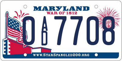MD license plate 0AD7708