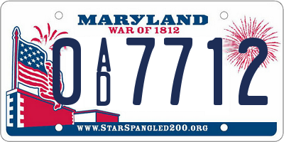 MD license plate 0AD7712