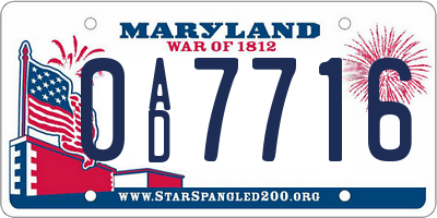 MD license plate 0AD7716