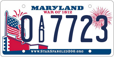 MD license plate 0AD7723