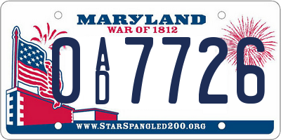 MD license plate 0AD7726