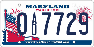 MD license plate 0AD7729