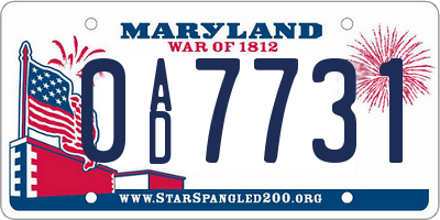 MD license plate 0AD7731