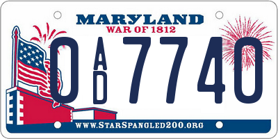 MD license plate 0AD7740