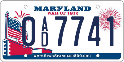 MD license plate 0AD7741