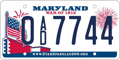MD license plate 0AD7744
